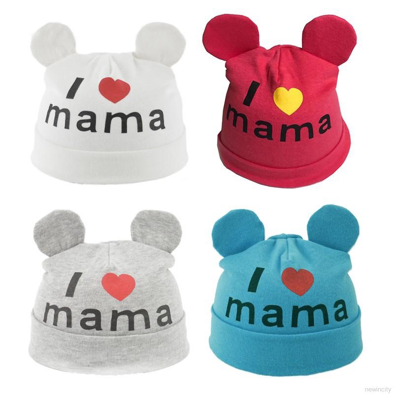Nón trùm đầu in chữ I LOVE MAMA xinh xắn dành cho bé