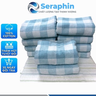 Khăn tắm kẻ Seraphin xuất Nhật 100% cotton cao cấp thấm nước cực tốt nhanh khô không ẩm mốc