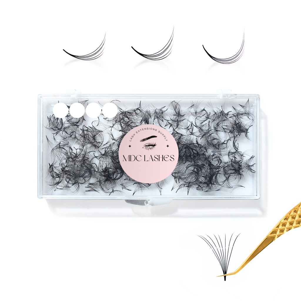 MDC LASHES 8D độ cong C - CC - D, độ dày 0.07 (1 hộp 1000 fan) mi volume 8d, (keo nối mi, uốn mi, dụng cụ nối mi)