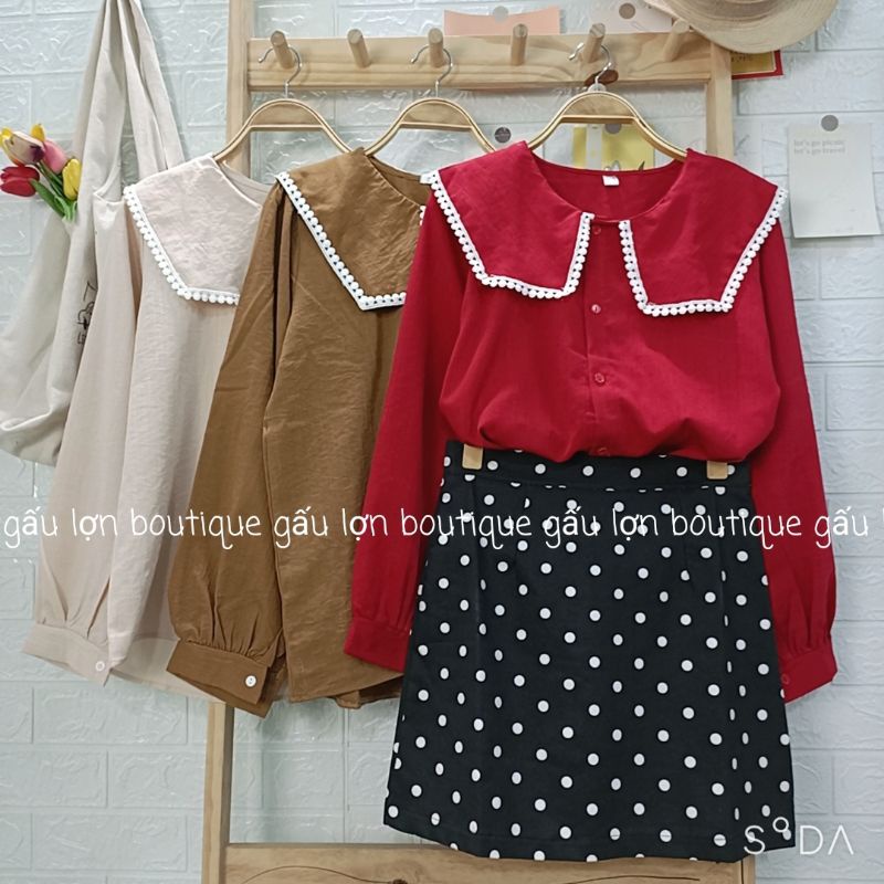 áo sơ mi cổ thủy thủ viền ren ảnh thật