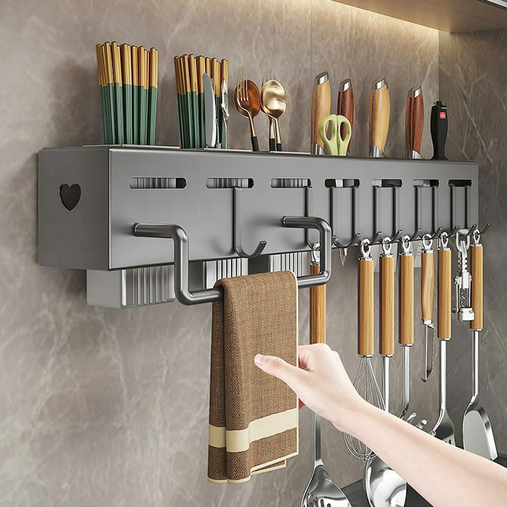 Giá Treo Đồ Nhà Bếp, Giá Cài Dao, Kéo, Đồ Dùng Nhà Bếp Đa Năng Bằng Inox Không Gỉ,Tặng keo dán cường lực MKS021