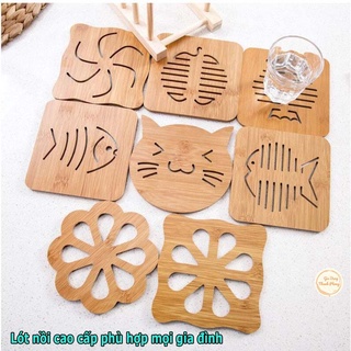 Miếng gỗ cách nhiệt lót ly, cốc, chén nhiều hình ngộ nghĩnh size 9x9cm