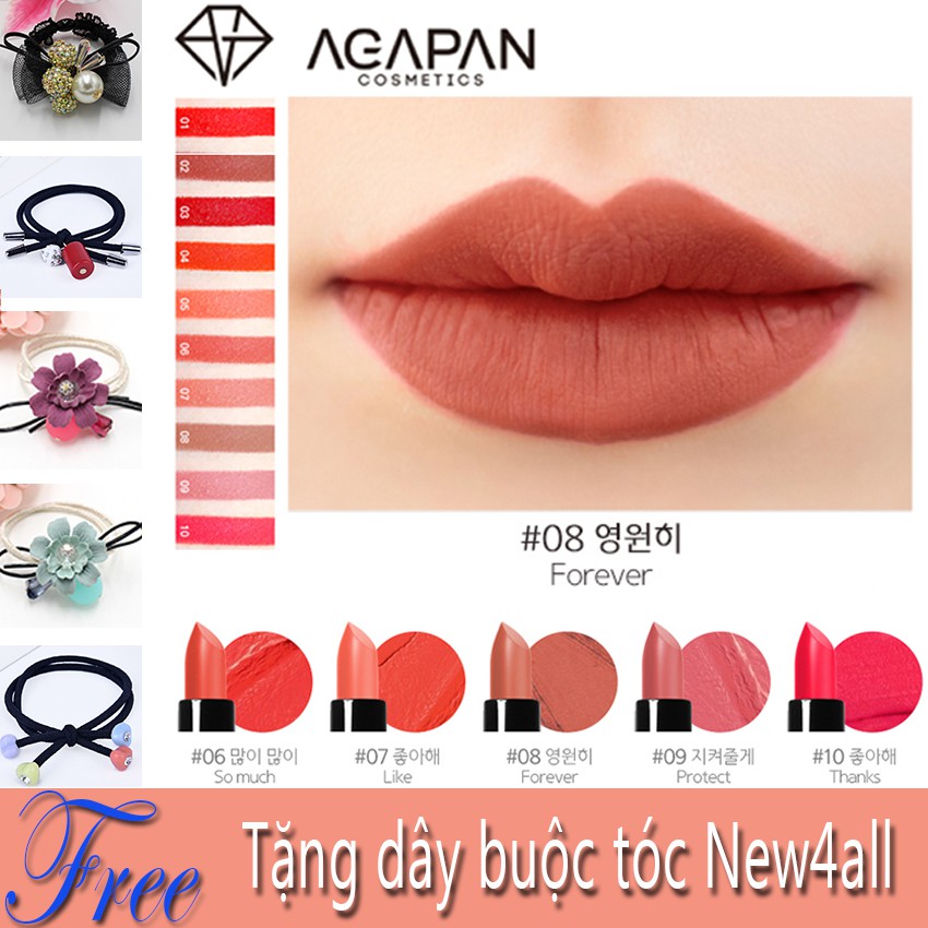 Son thỏi Agapan màu #08 Pit a Pat Lipstick (Tone nâu đất) + Tặng kèm dây buộc tóc