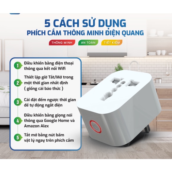 Phích cắm thông minh Điện Quang Apollo ĐQ SP1.1 01 Wifi (Kiểu 1 lỗ, sử dụng wifi)