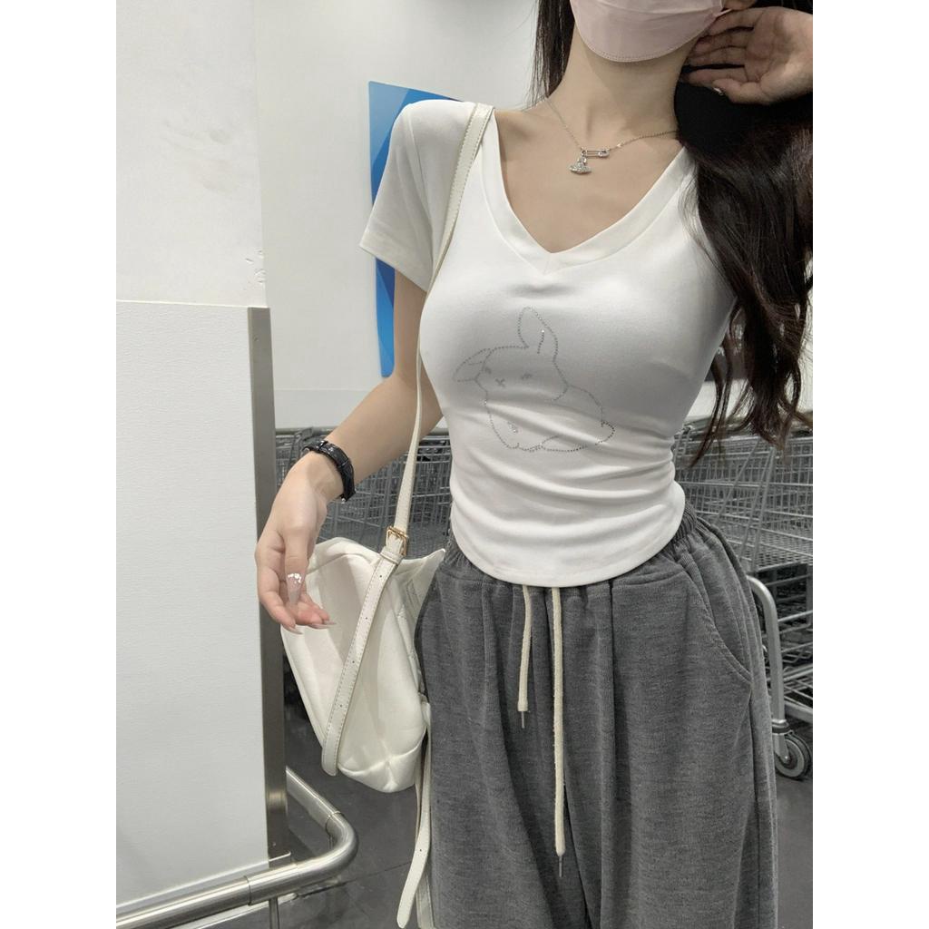 Áo Thun Cotton Cổ V Ngắn Tay Thời Trang Xuân Hè Phong Cách Hàn Quốc 63533