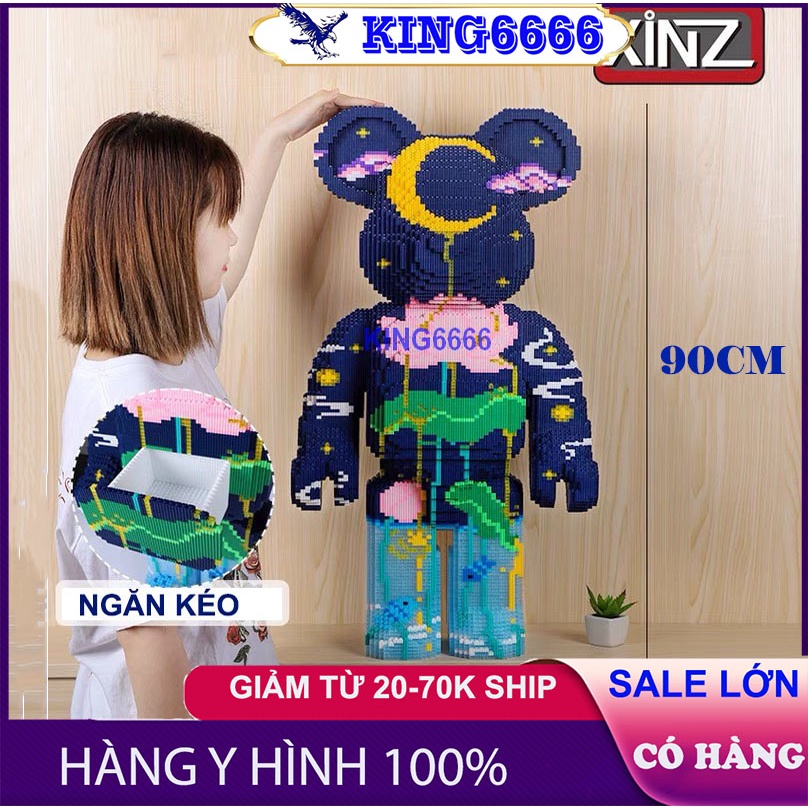 Xếp hình le.go Gấu Bearbrick hoa sen 90cm Đồ chơi lắp ráp mô hình cỡ lớn Hàng Đẹp bear bricK