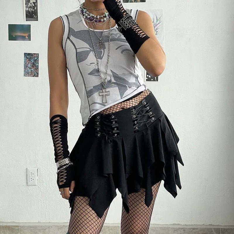 Chân Váy Lưng Cao Xếp Ly Lệch Tà Kiểu Đường Phố Thời Trang Cho Nữ