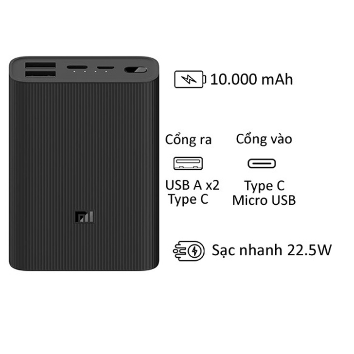 Pin sạc dự phòng Xiaomi Polymer Power Bank 3 Ultra Compact 10.000 mAh - Hàng chính hãng