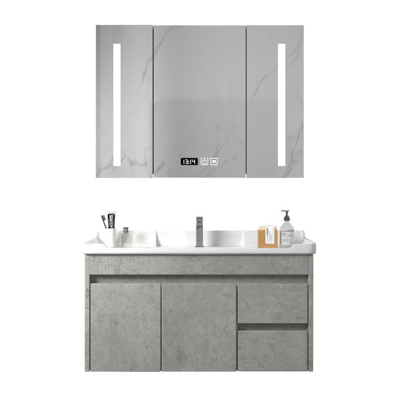 Ván xi măng màu xám nhiều lớp gỗ chắc chắn không sơn phòng tắm chậu rửa bằng sứ tủ kết hợp bàn trang điểm gương th | BigBuy360 - bigbuy360.vn