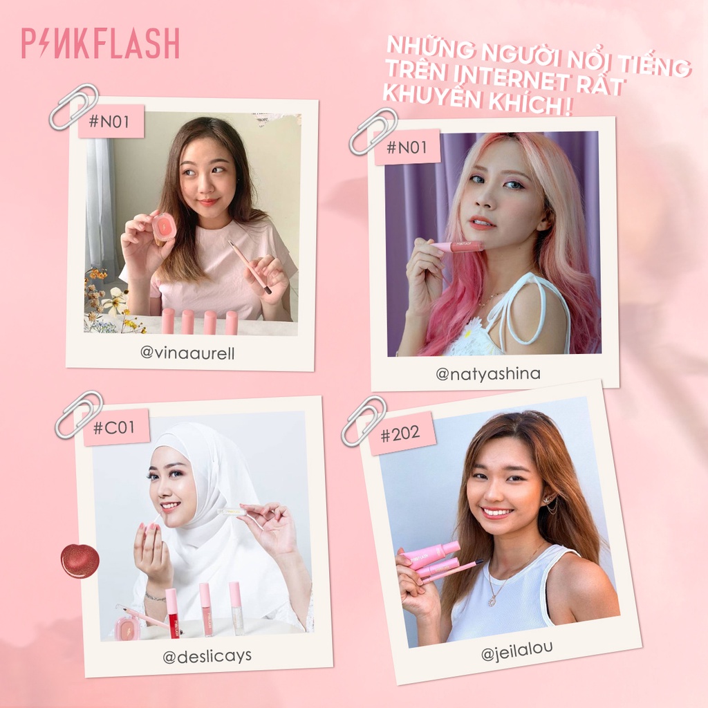 PINKFLASH Bộ Son Kem Dưỡng Ẩm Lâu Trôi Màu Hồng với  Túi PVC Trong Suốt 150g/5PCS