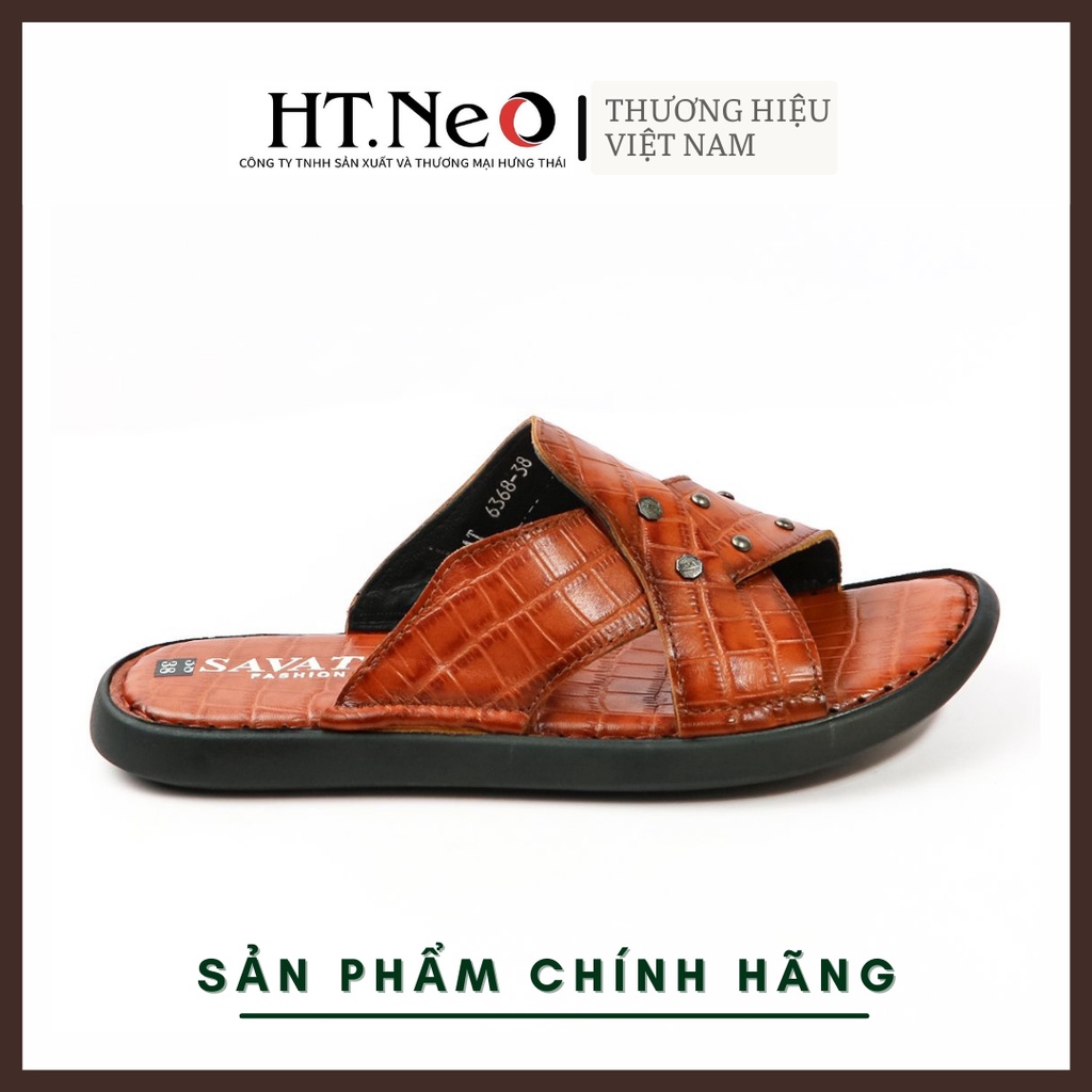 Sandal nam thời trang - Sandal nam HT.NEO da bò nguyên miếng dập vân, kiểu dáng lịch sự, đế đú cao su non SD83