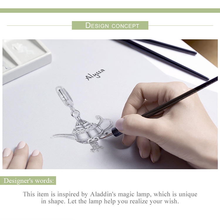 Mặt dây chuyền BAMOER Sc703 bằng bạc sterling 100% DIY hình đèn thần Aladdin độc đáo cho nữ