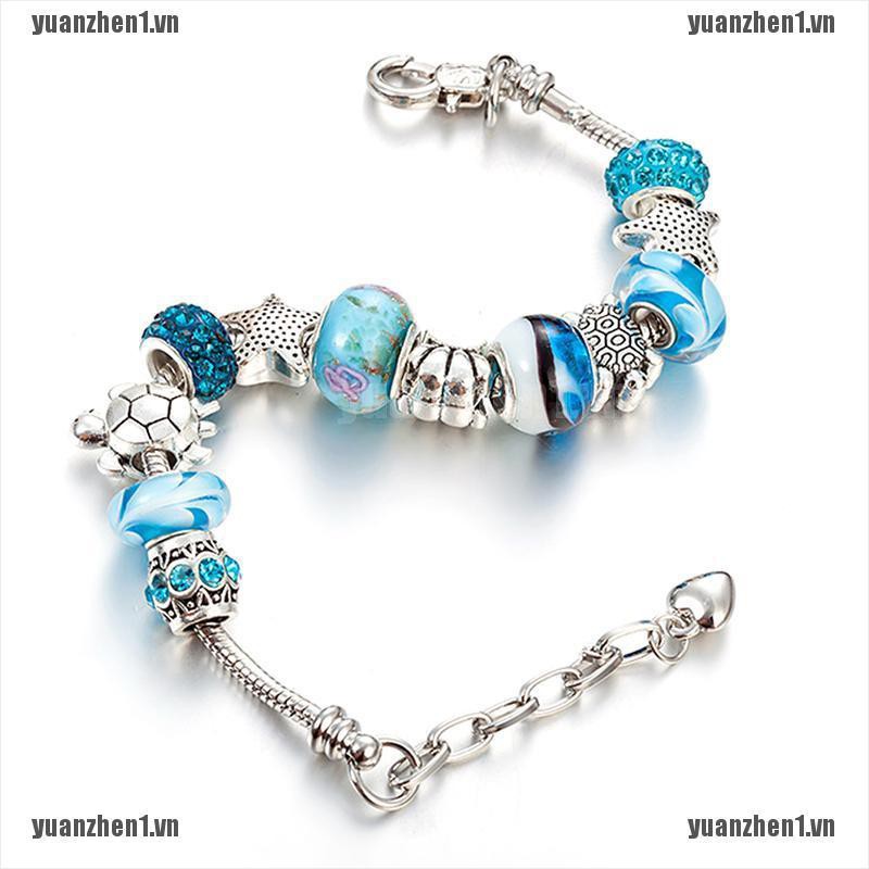 [YUANZHEN1] Vòng Tay Chuỗi Hạt Pha Lê Xanh Dương Vỏ Sò Cho Nữ