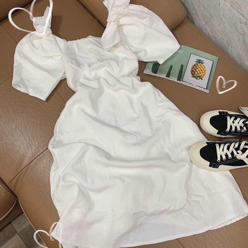 đầm trắng vai nơ ( ảnh thật sàn)