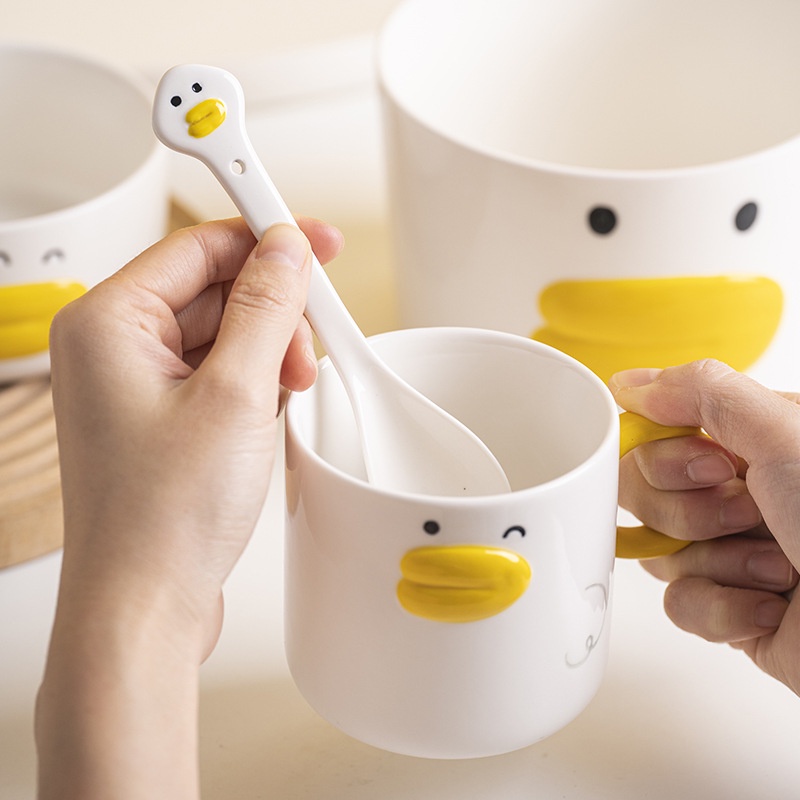 ❤Bộ Đồ Ăn Bằng Gốm Sứ Hình Chú Vịt Dễ Thương Phong Cách Hàn Quốc