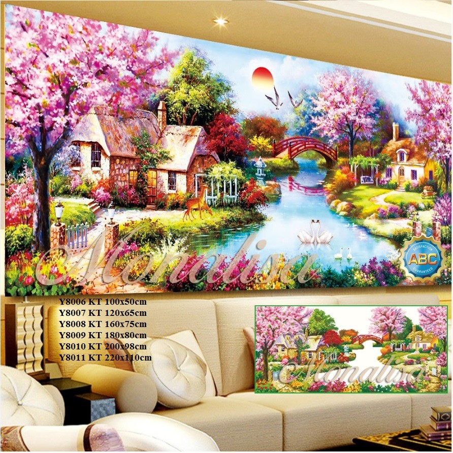 Tranh gắn đá ngôi nhà tổ ấm KT:100x50cm,120x65cm.tranh đính đá chưa gắn.