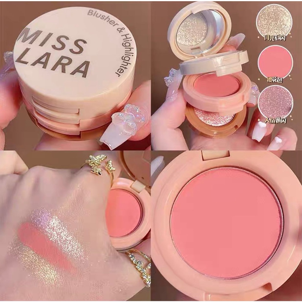 🍑  Phấn Mắt + Má Hồng + Bắt Sáng 3 Tầng MISS LARA Blusher & Highlighter 🍑