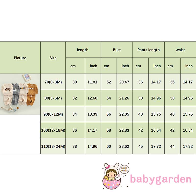 Bộ Áo Thun Tay Dài Cổ Tròn + Quần Dài Họa Tiết Cầu Vồng Dành Cho Bé 0-24 Tháng Tuổi