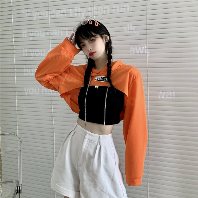 Set áo croptop tay dài dáng hoodie, Set đồ nữ 2 món cá tính ulzzang Hàn Quốc C65 - LaNa