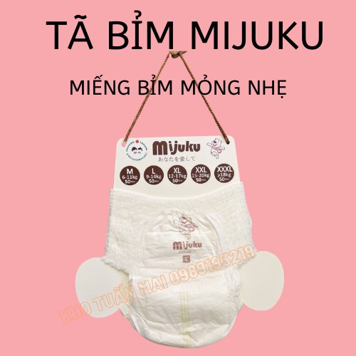 Bịch 100 miếng bỉm/tã quần MIJUKU cao cấp mềm mịn mỏng đủ size M, L, XL, XXL,XXXL công nghệ Nhật Bản cho bé