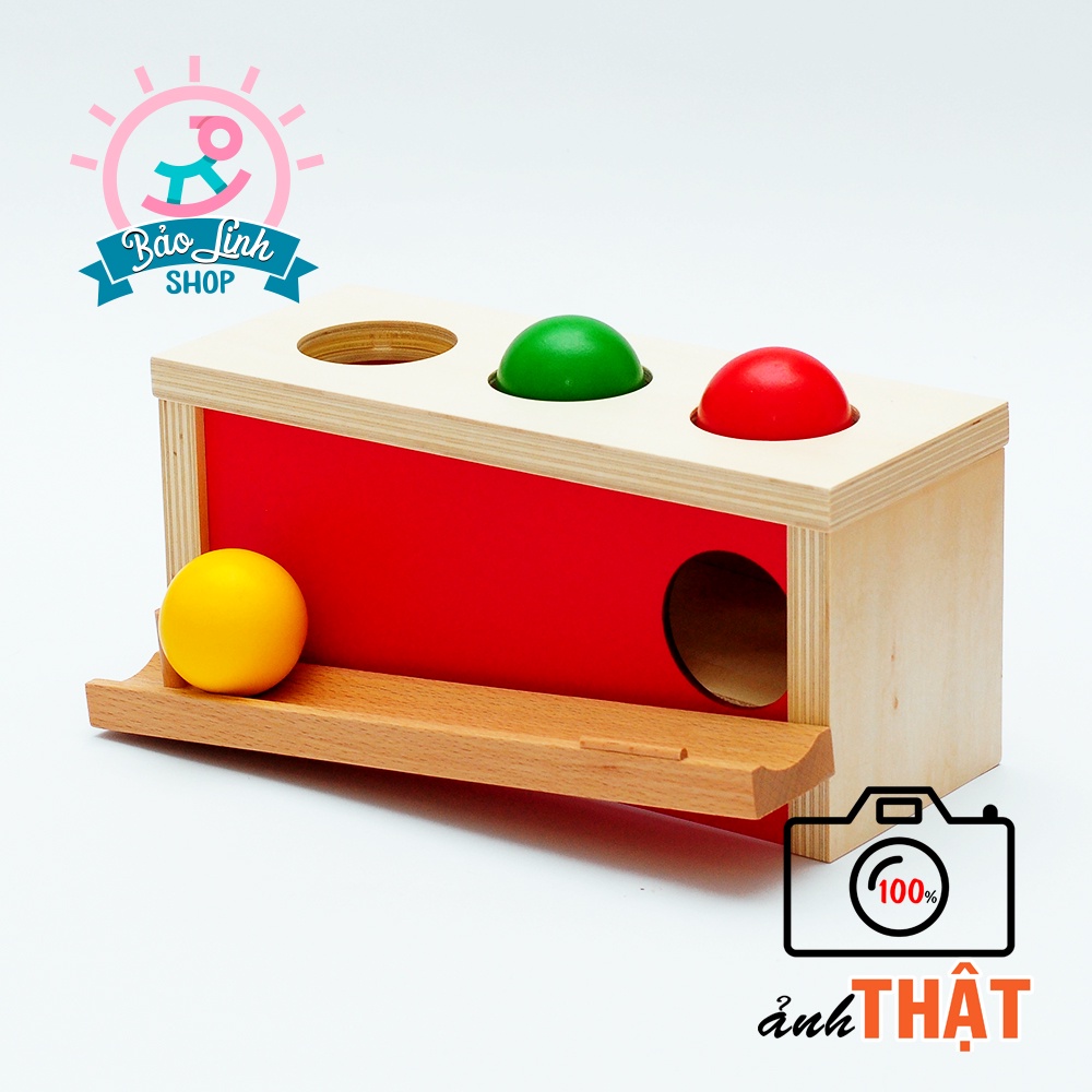 Hộp ấn bóng  - Giáo cụ Montessori cho bé 9-12 tháng - Rèn luyện lực bàn tay, ngón tay - Phối hợp tay và mắt