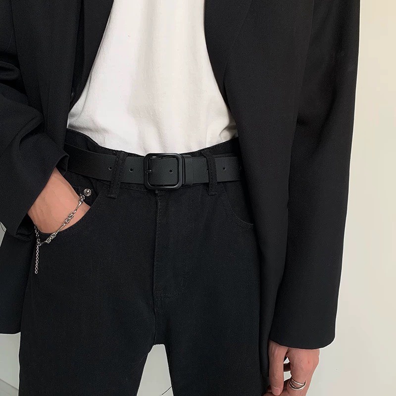 Thắt lưng Nam nữ Unisex vuông mặt Đen TLN011 - Dây nịt mặt vuông bản to 3cm cá tính full đen học sinh - Thắt Lưng tre