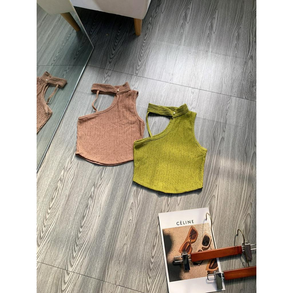 Áo yếm hạt ngọc cổ khoét 1 bên vai 1 dây kiểu dáng croptop cực sexy , chất thun xốp mềm mịn