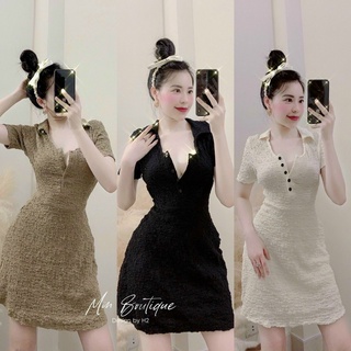 Đầm body xốp gài nút