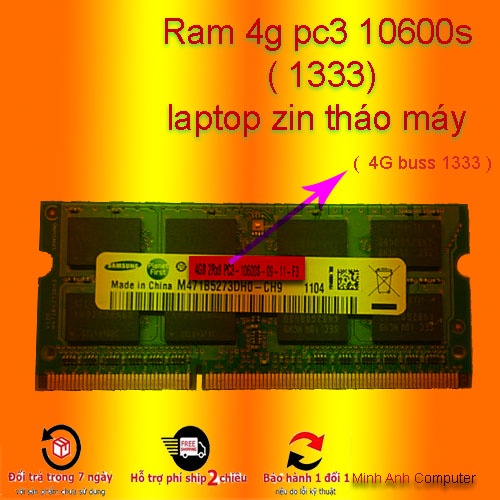 RAM Laptop 2G DDR3 cũ tháo máy Bus 1333 / Bus 10600s 8500s / (Ram Laptop PC3-2G cũ)