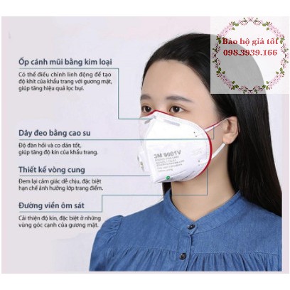 Khẩu trang 3M 9001V có van,  chống  bụi mịn, phòng độc
