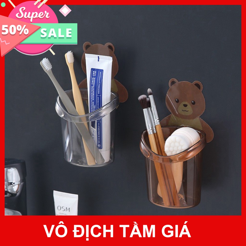 Ly Cốc Dán Tường Hình Gấu Nâu Đựng Bàn Chải, Kem Đánh Răng, Đồ Dùng Nhà Tắm - CỐC GẤU DÁN TƯỜNG sỉ sll SẴN HÀNG GIAO NGA