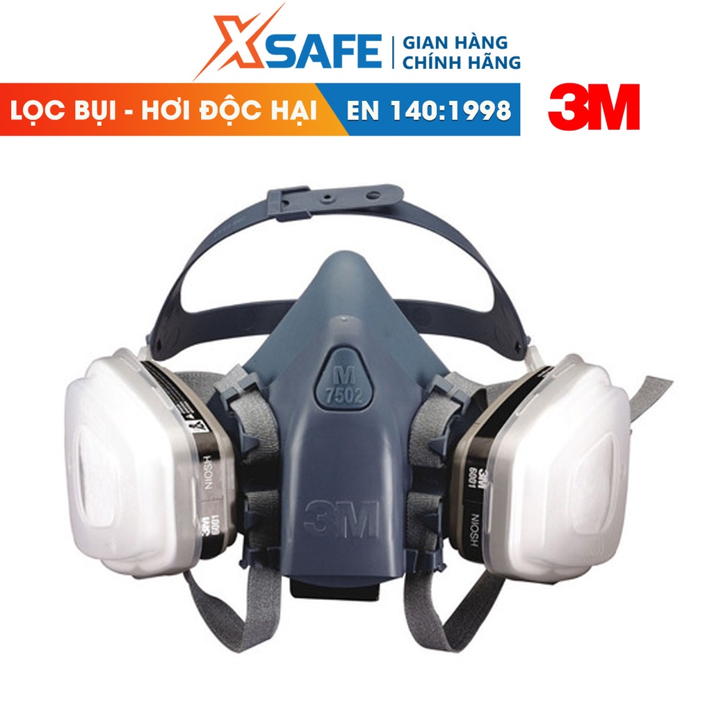 Bộ mặt nạ phòng độc 3M 7502-6001-5N11-501 7 món, lọc bụi, dùng phun sơn, chống hóa chất - chính hãng - xsafe