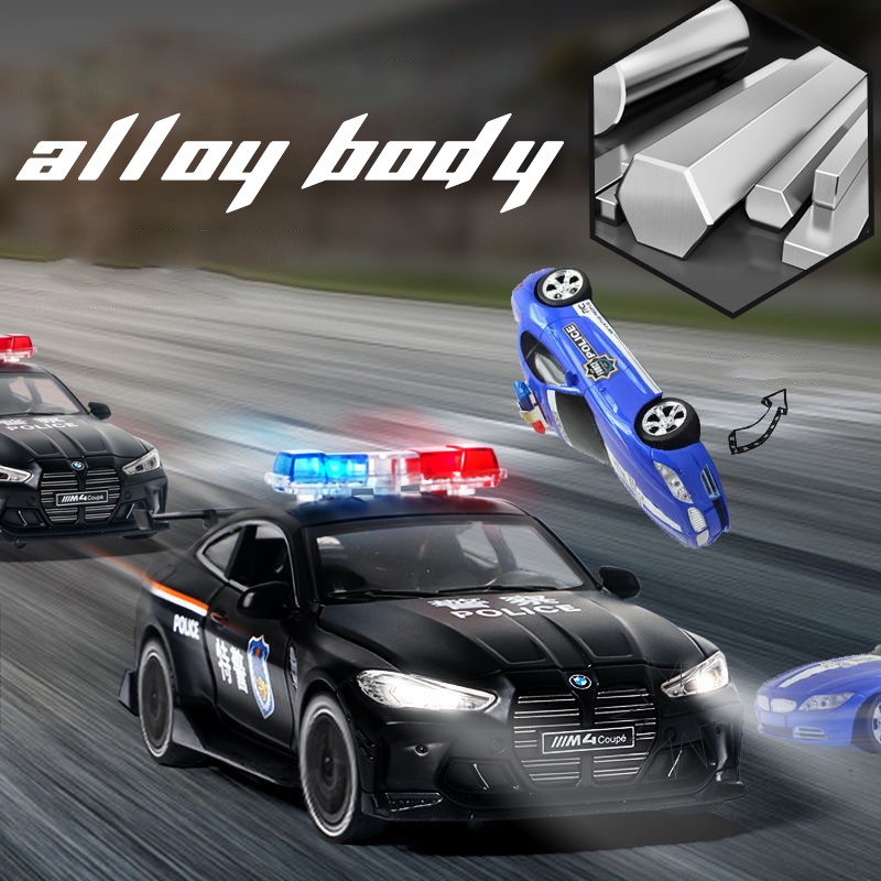 Mô Hình Xe Cảnh Sát BMW M4 Tỉ Lệ 1: 32 Bằng Hợp Kim Có Đèn Và Nhạc