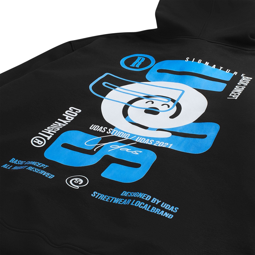 Áo khoác hoodie nỉ UDAS 100% cotton unisex dành cho nam và nữ có mũ form rộng - Đen | BigBuy360 - bigbuy360.vn