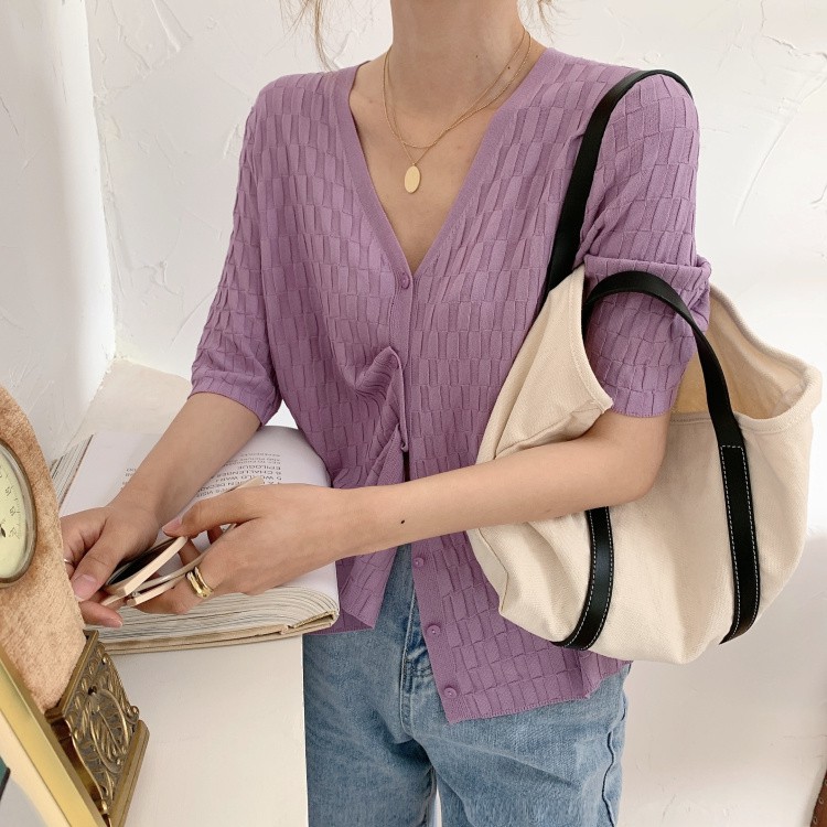 Áo Croptop Dệt Kim Cổ Chữ V Phong Cách Hàn Quốc | BigBuy360 - bigbuy360.vn