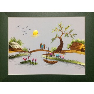 Tranh thêu tay Đồng Quê Cầu Sen 20x25cm DQCS001