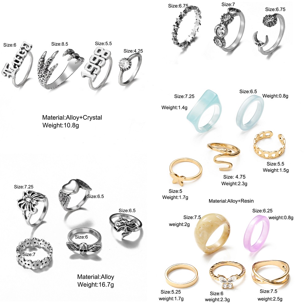 Retro Butterfly Heart-shaped Rings Fashion Bohemian Star Moon Ring Set Luxury Geometry Jewelry Set Accessories