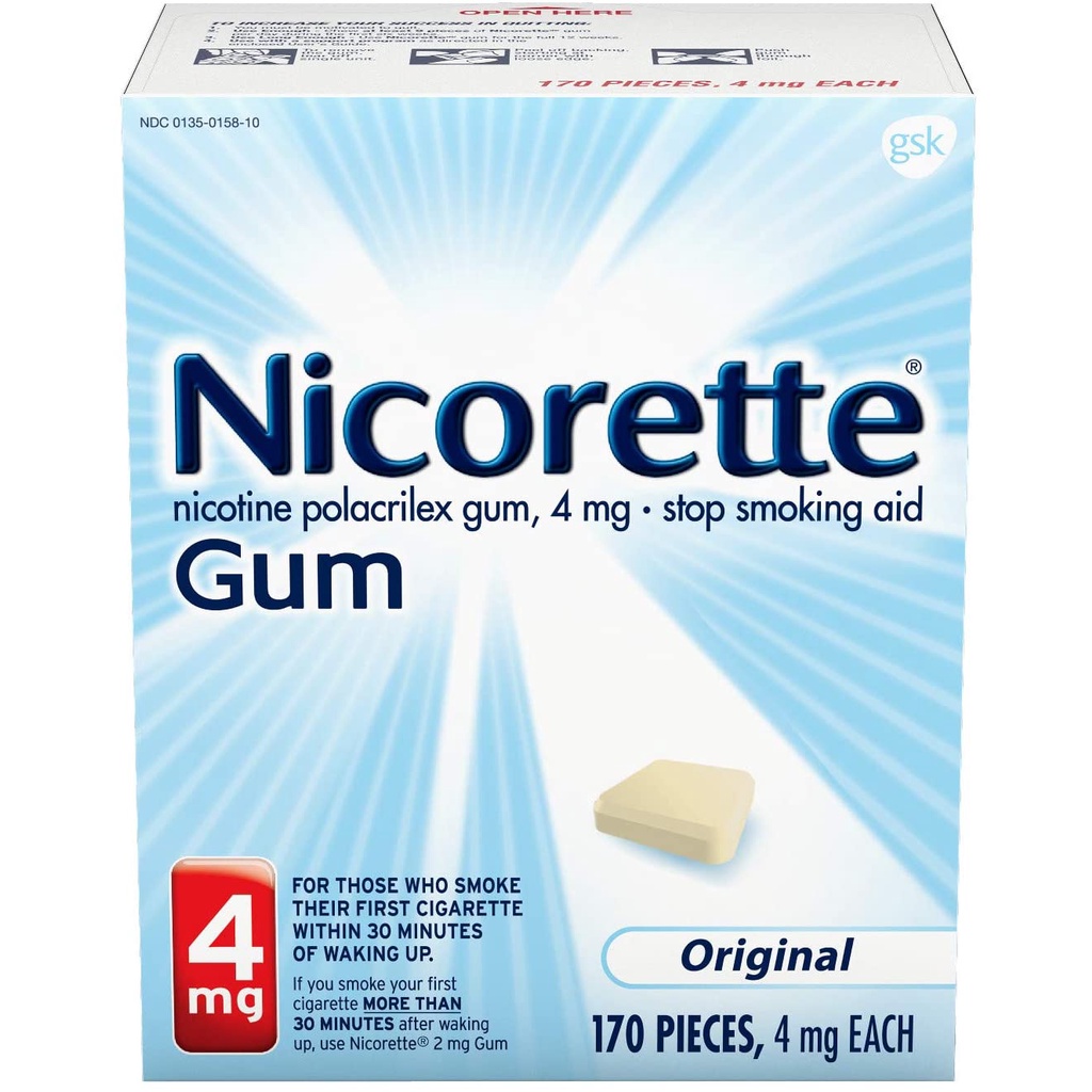 Kẹo cao su cai thuốc Nicorette Gum White Ice Mint 4mg và 2mg