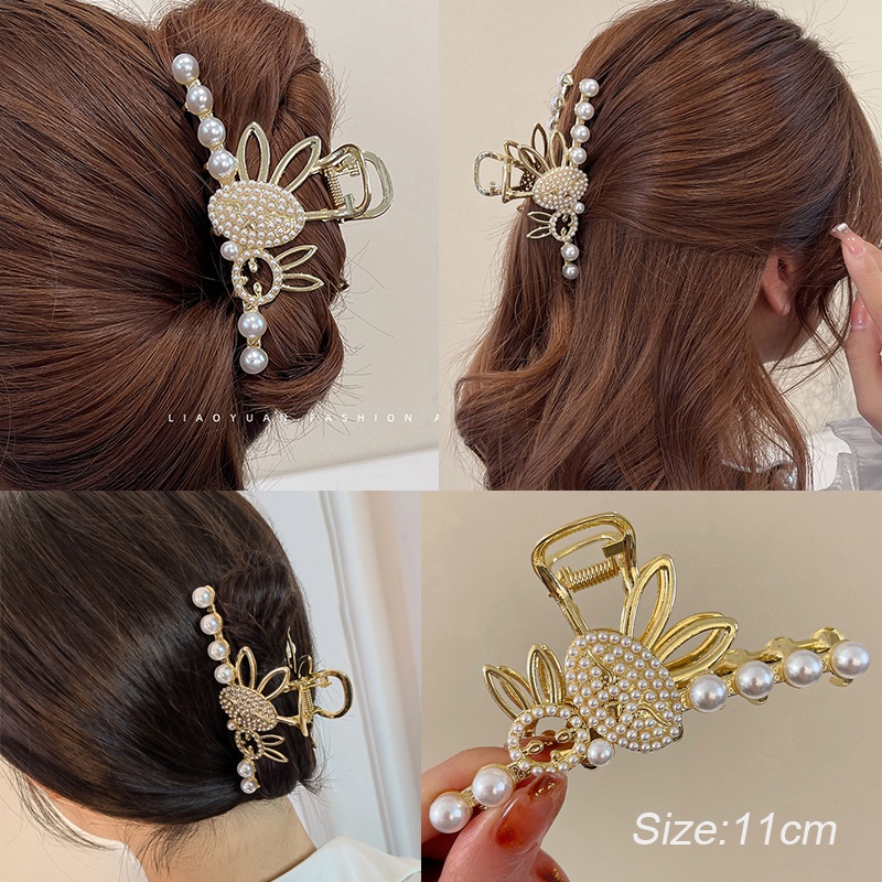 Kẹp Tóc Đuôi Ngựa Đính Ngọc Trai Và Thỏ Dễ Thương Phong Cách Hàn Quốc Chất Lượng Cao