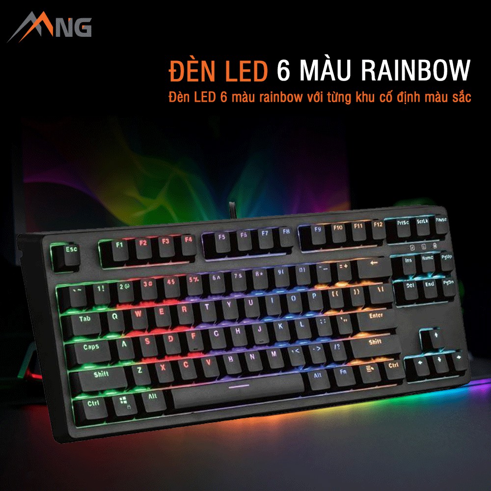 Bàn phím Gaming EDra EK387 Cơ Dành cho văn phòng, chơi Game Đèn Led Có Dây Keycap Doubles