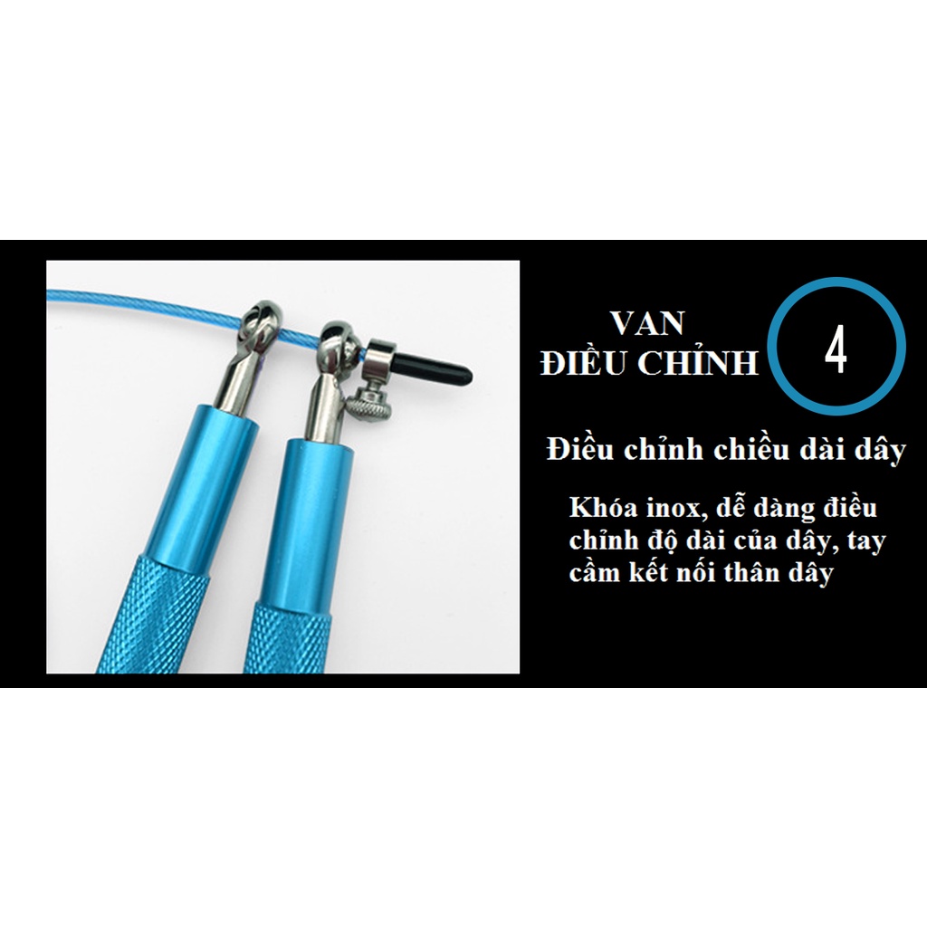 Dây nhảy lõi thép, tay cầm hợp kim nhôm, bền bỉ dẻo dai Cleacco BORO SPORT