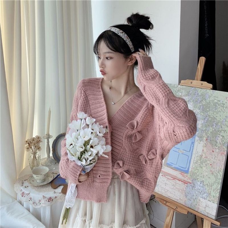 Áo Khoác Cardigan Nữ Nơ Nhỏ Phong Cách Hàn Quốc Dễ Thương ❤️