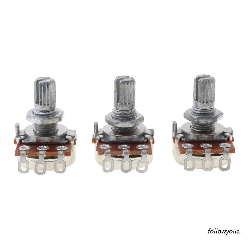 folღ 3pcs B250k Potentiometer Splined Pot Electric Guitar Bass Effect Amp Tone Volume 10mm Shaft Parts