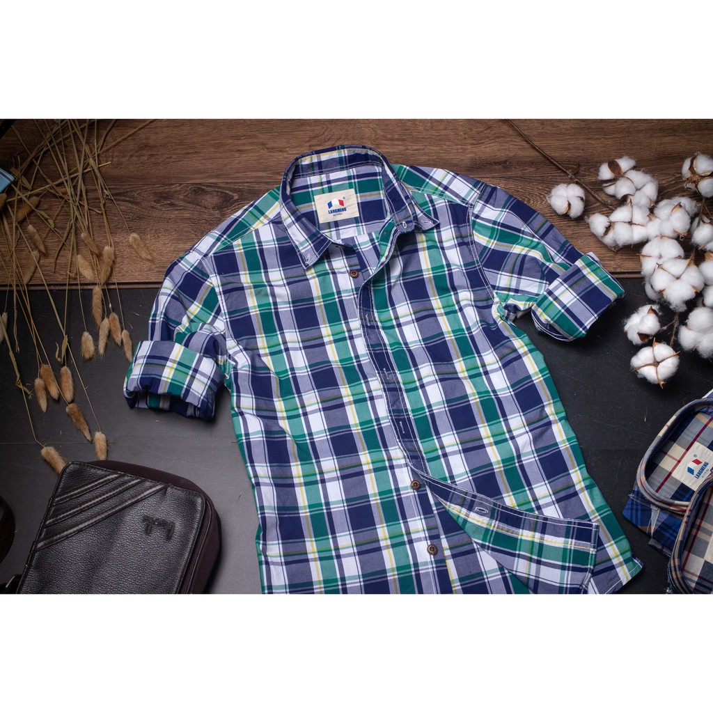 Sơ mi nam dài tay công sở kẻ caro, 100% cotton, chất liệu cao cấp thấm hút mồ hôi tốt | BigBuy360 - bigbuy360.vn