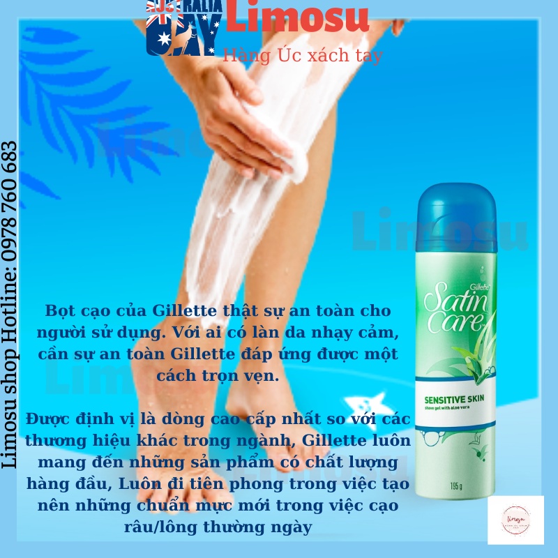 Bọt cạo lông GILLETTE satin care cho da nhạy cảm Gel cạo lông toàn thân và bikini dành cho nam nữ 195g