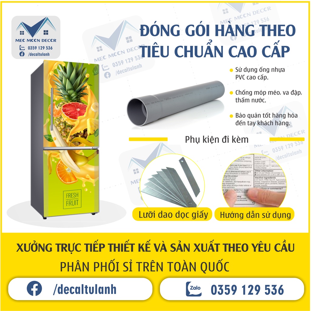 Decal dán tủ lạnh 3D chất liệu cao cấp chống thấm nước mẫu hoa quả tươi mát - miếng dán tủ lạnh đẹp