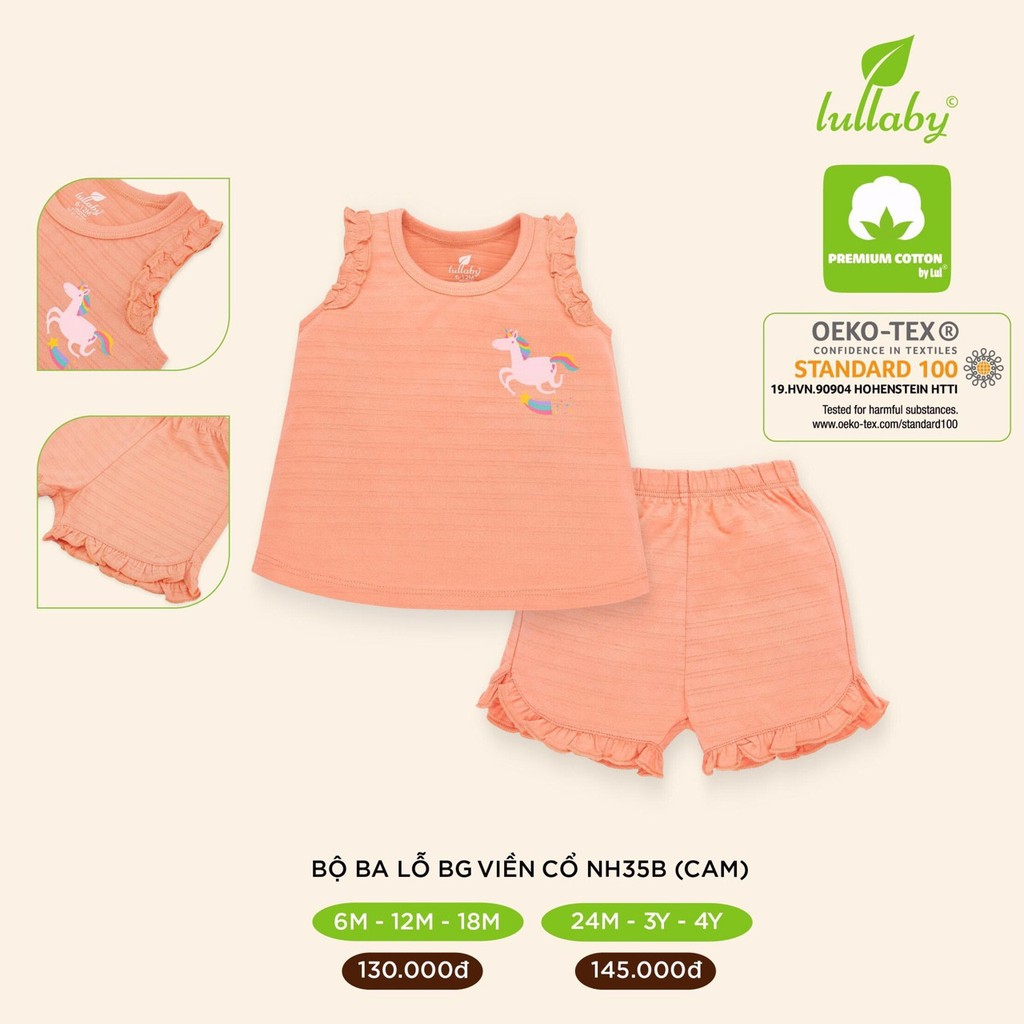 Bộ ba lỗ bé gái Lullaby NH35B , bộ sát nách viền cổ cotton cao cấp