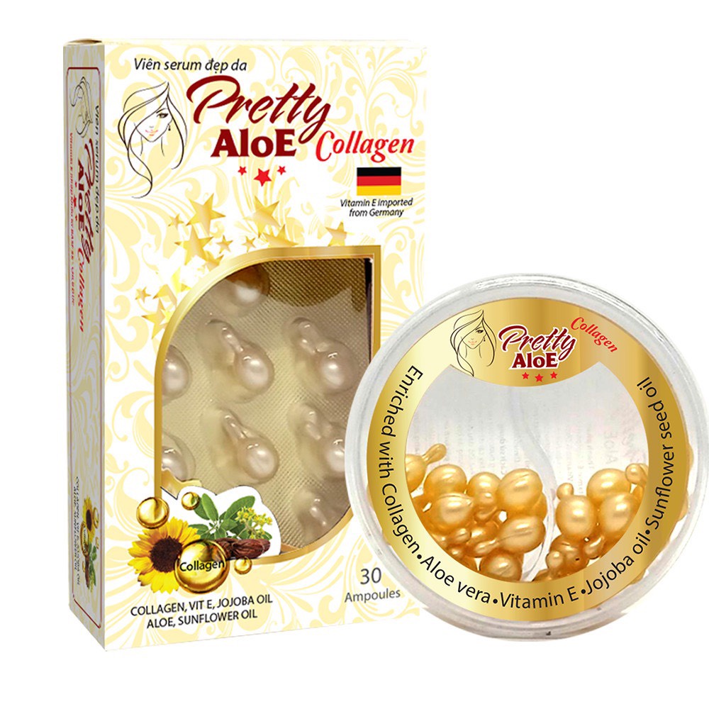 Viên serum đẹp da Pretty aloe collagen Hộp 30 viên. Giúp dưỡng da,tái tạo và làm mềm da, chống lão hóa