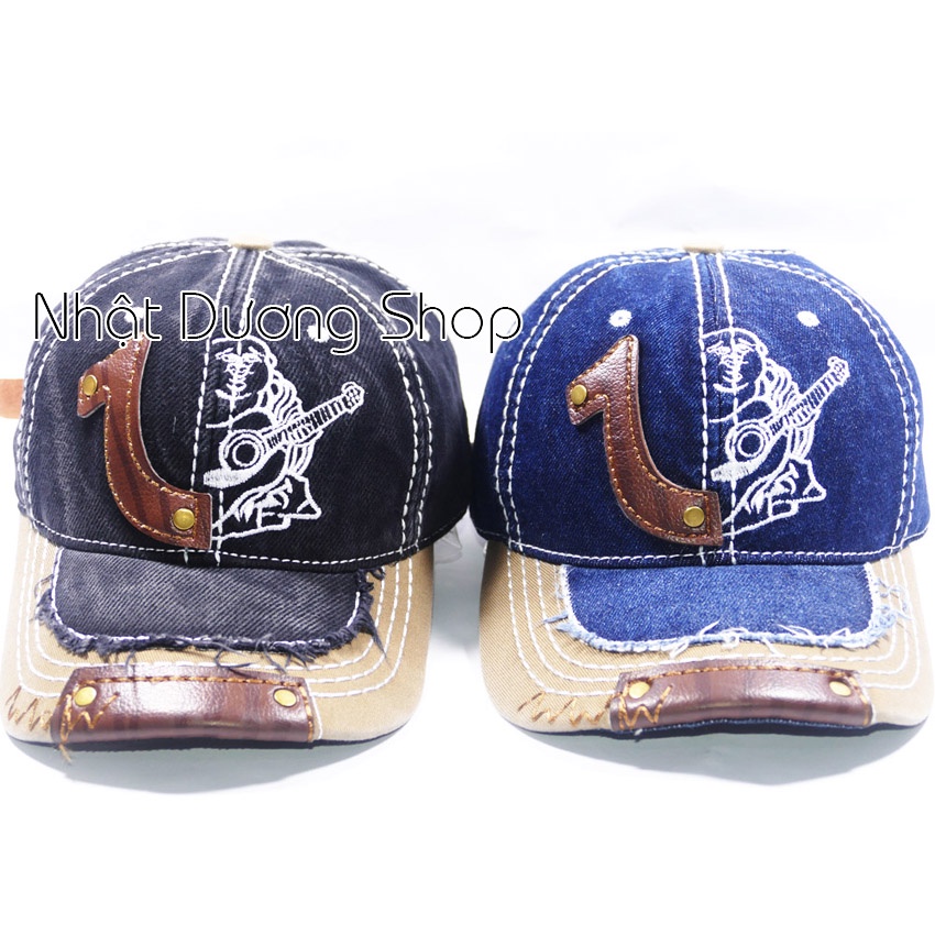 Nón kết ông địa True Religion loại xịn thêu một nữa - Chất liệu vải Jeans cao cấp, vá da trước kết tạo nên sự đẳng cấp