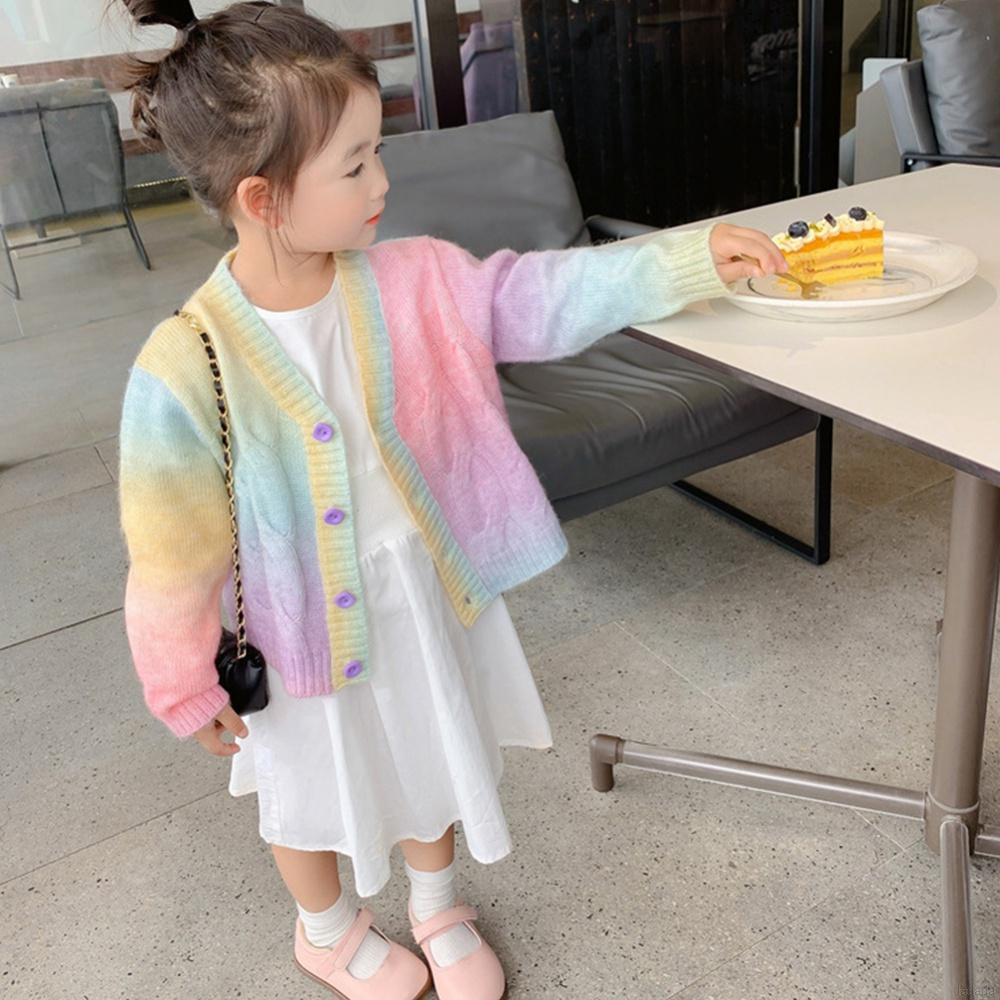 Áo khoác len tay dài cổ chữ V thời trang màu xuân cho bé gái 2 - 9 tuổi